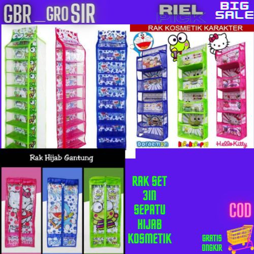 Rak Set Gantung 3 In 1 Rak Sepatu + Rak Jilbab + Rak Kosmetik [ TERMURAH ]