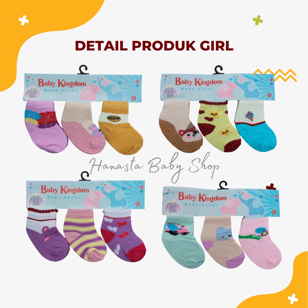 3In1 Kaos kaki bayi baru lahir Baby Kingdom / Kaos kaki bayi laki-laki perempuan 0-6 Bulan SNI Motif Lucu