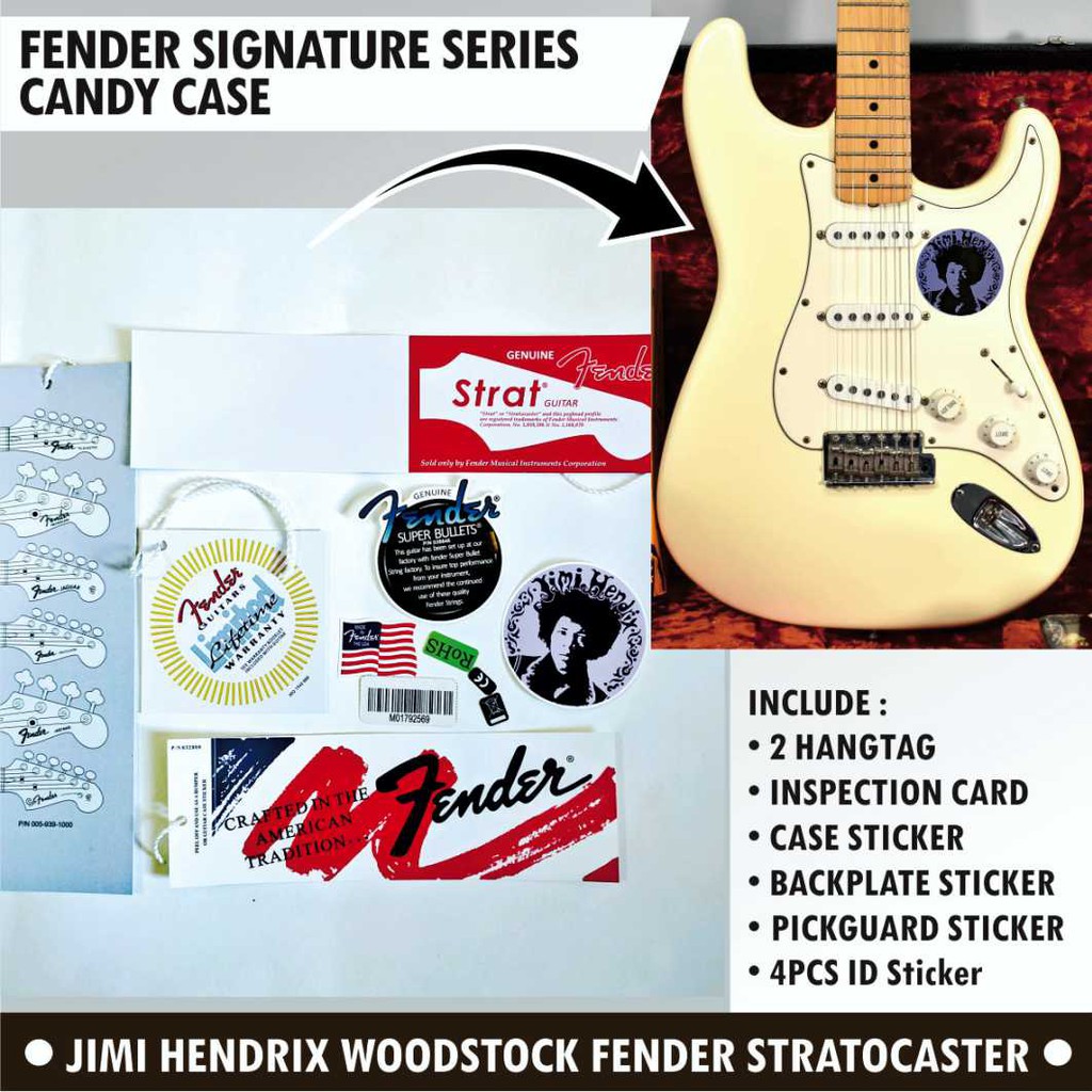 Fender Signature Eric Clapton and Jimi Hendrix Guitar Candy Case Hangtag Plus Sticker Set