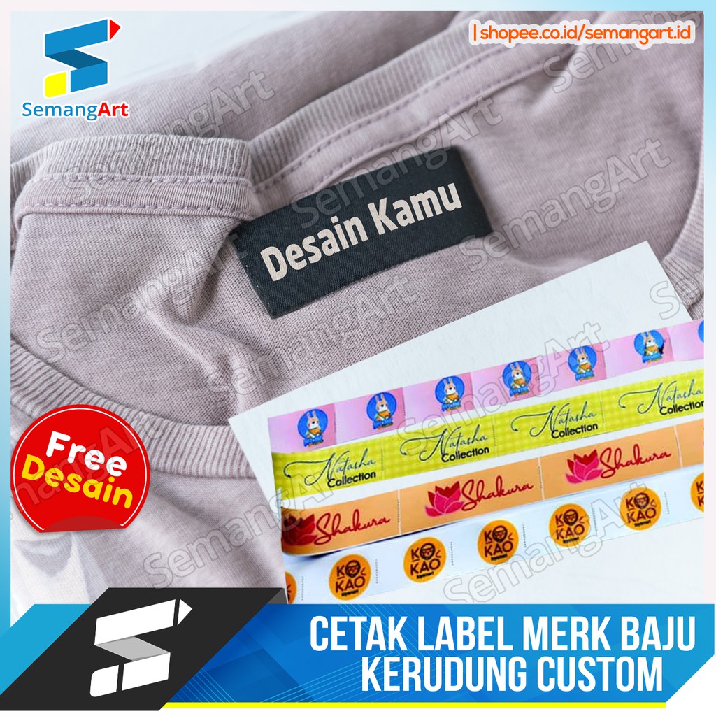 Cetak Custom Label Merk Baju / Kaos / Hijab Tafeta Printing Sablon