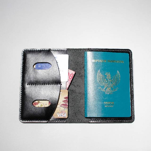 Dompet passport kulit hitam free custom grafir nama cover passport