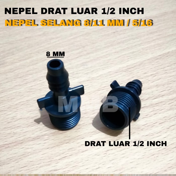 KONEKTOR DRAT LUAR 1/2 KE NEPEL 5/16 - PE 8/11 MM HITAM