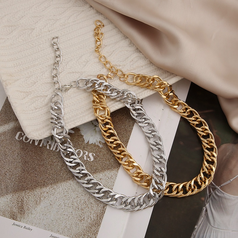 Kalung Choker Rantai Bahan Alloy Warna Silver Untuk Wanita