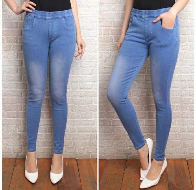 Legging jeans wanita pensil pinggang karet-celana panjang wanita-Legging jeans jumbo 27-42