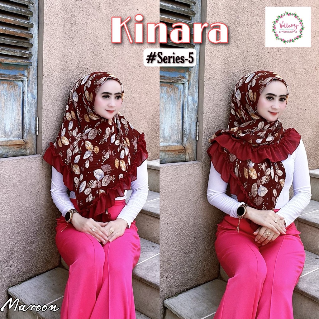 Jilbab Segiempat Segi Empat Square Kinara Plisket Ori Vallery Hijab-MAROON