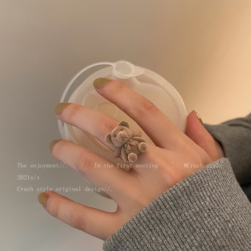 Cincin Jari Telunjuk Handmade Model Terbuka Dapat Disesuaikan Bentuk Beruang Bahan Plush Untuk Hadiah