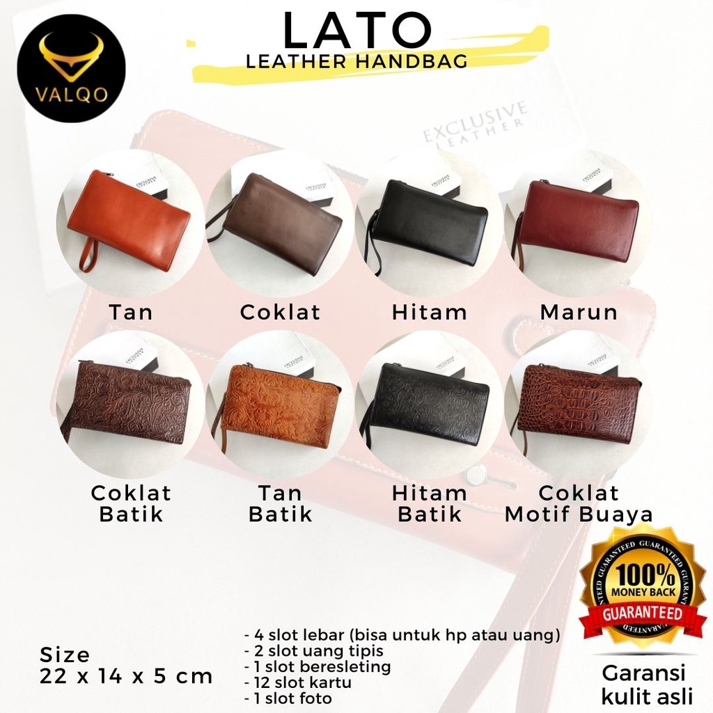 [VALQO] LATO Dompet Kulit Sapi Handbag Pria Wanita Laki Perempuan Tas Tangan