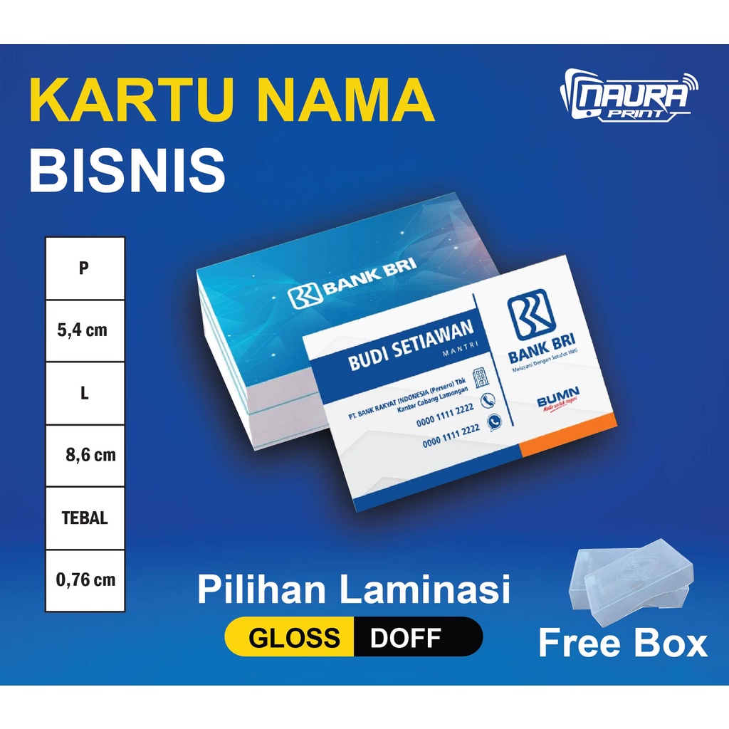 

Cetak Kartu Nama Murah Ekonomis Free Design dan Box
