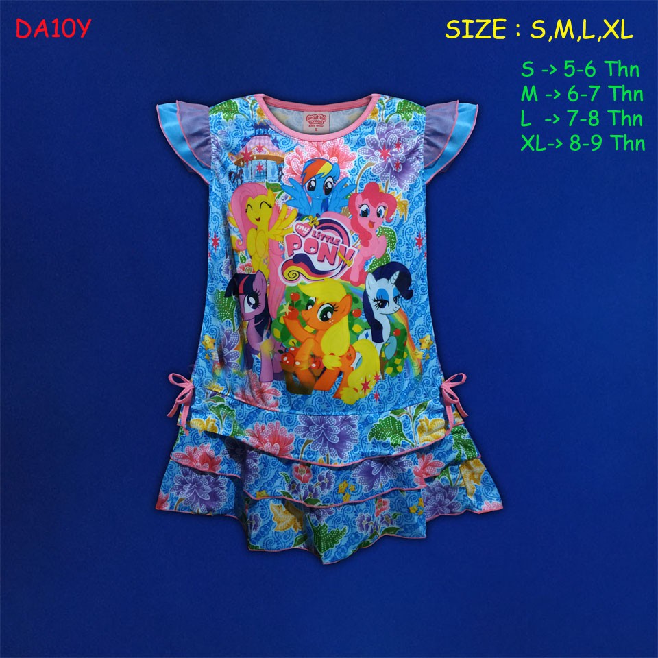 (DA10Y) Daster Anak Little Poni, Kuda Poni, Baju Tidur Anak Usia 5-9 Tahun