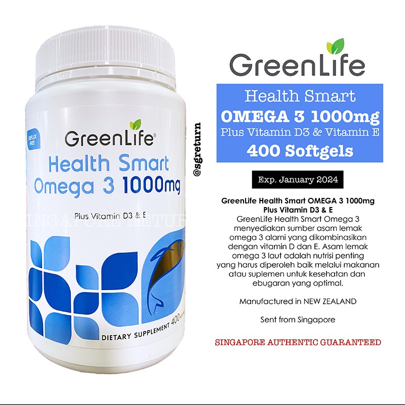 Jual GreenLife Health Smart OMEGA 3 1000mg 400 Softgels BOTOL BESAR