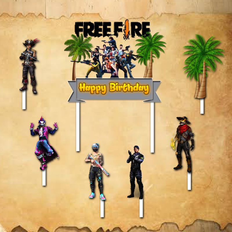 Topper cake free fire Happy birthday Hiasan kue ulang tahun