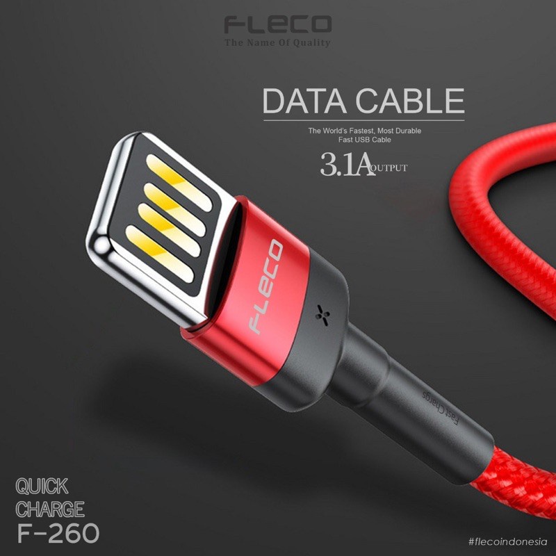 PROMO KABEL DATA METAL FLECO F260 MICRO/TYPE C/LIGHTNING FAST CHARGING FC PROMO