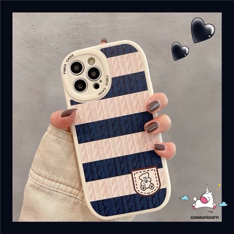 Case Realme C55 C53 C21Y C12 C31 C35 C30 C15 C25 C25s C25Y C11 C17 C20 C3 C21 GT 10 Pro Plus 8i 6i 5 5i 9i 7i 6 8 8pro Motif Rajut Beruang Kartun Lucu Garis Splicing Lembut Cove