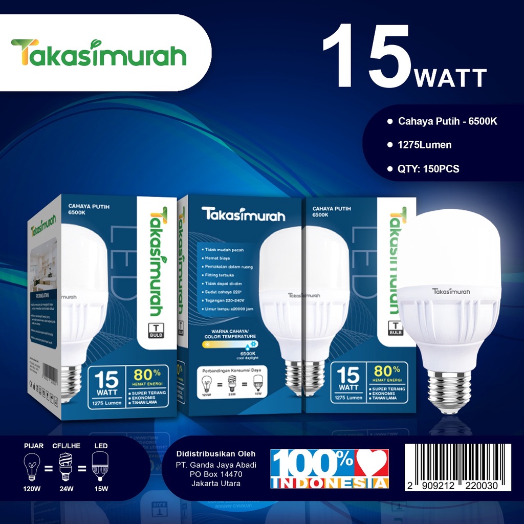 TAKASIMURAH Lampu LED Capsule 15 Watt - Cahaya Putih