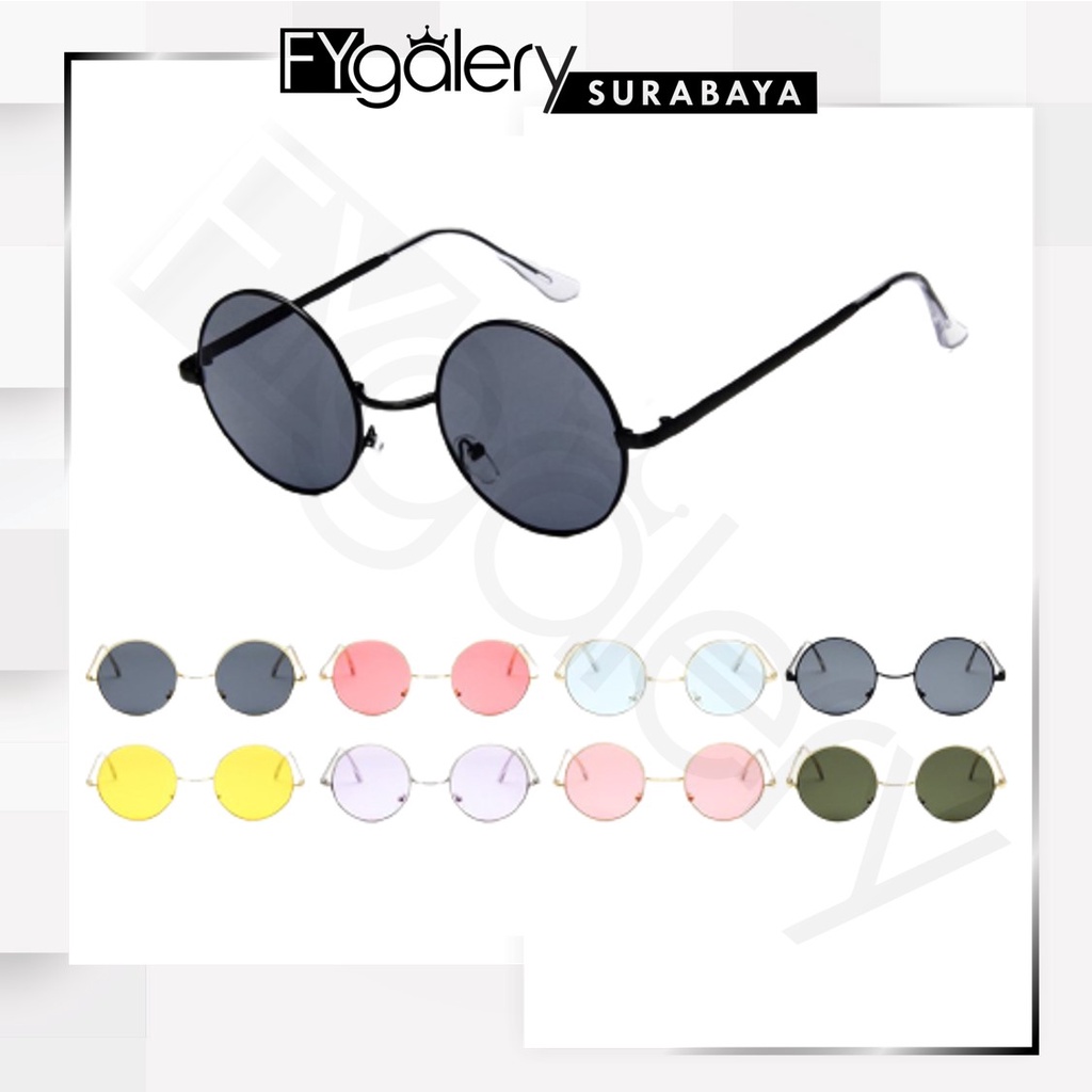 FYGALERY SURABAYA K203 Kacamata Bulat Hitam Sunglasses Fashion Wanita Pria