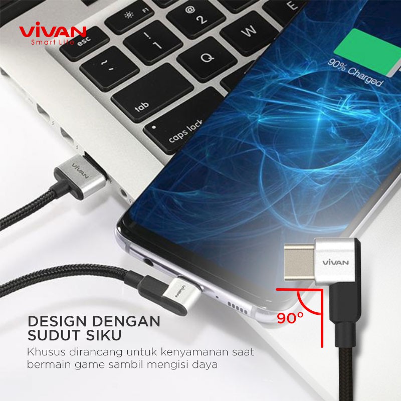 Charger Fast Charging VIVAN Casan USB Original (Power Oval 3.0) Free Kabel USB Micro/iPhone/Type C