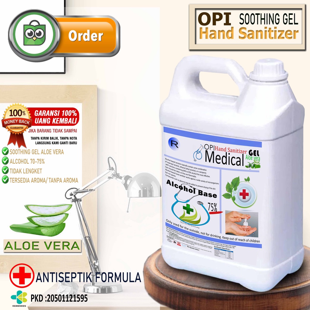 hand sanitizer 1 Liter hingga 5 Liter medical kesehatan wangi aloe vera bentuk cair dan gel sudah ada izin kemenkes sudah ada izin edar resmi by Oke sabun suplayer