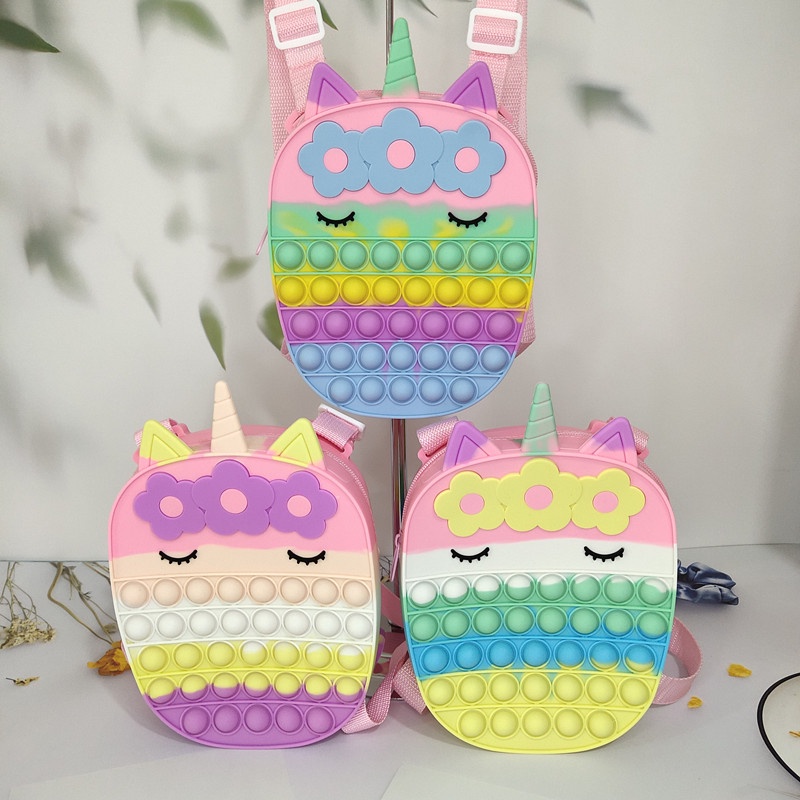 【COD】Tas pop it unicorn tas anak tas pop it Motif lucu jumbo incluede tali selpang bahu anak backpacks