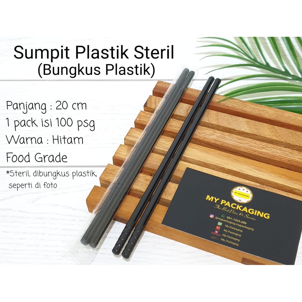 SUMPIT STERIL PLASTIK (100pasang) / Chopstick HITAM SEKALI PAKAI BUNGKUS PLASTIK dapat 100 set