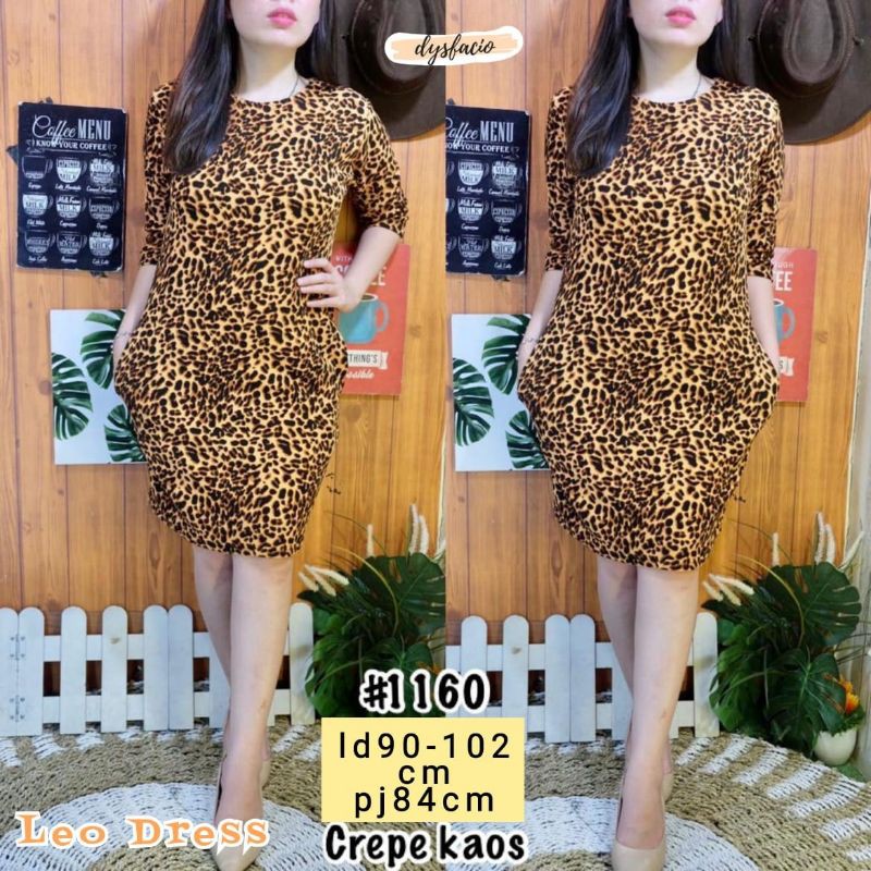 leo - dress scuba pendek wanita casual dress tutul macan