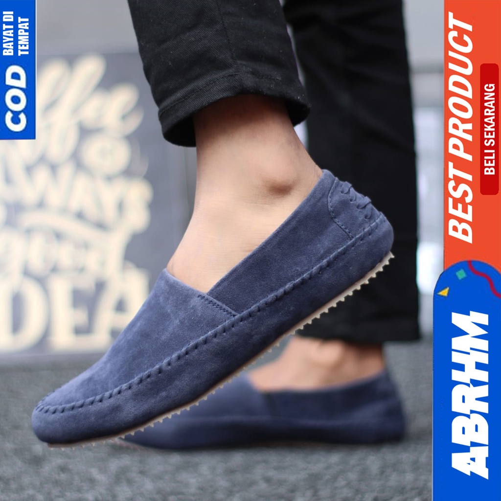 Sepatu Slip On Casual Santai Kerja Kantor Pria Hitam Slop Abrhm Siena