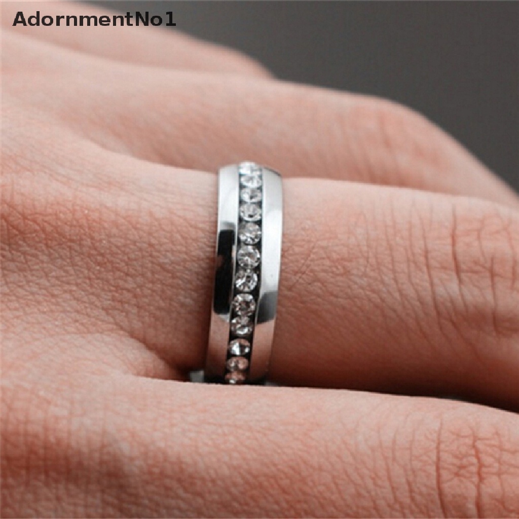 (AdornmentNo1) Cincin Pasangan Bahan Stainless Steel Hias Berlian Imitasi Untuk Pria / Wanita