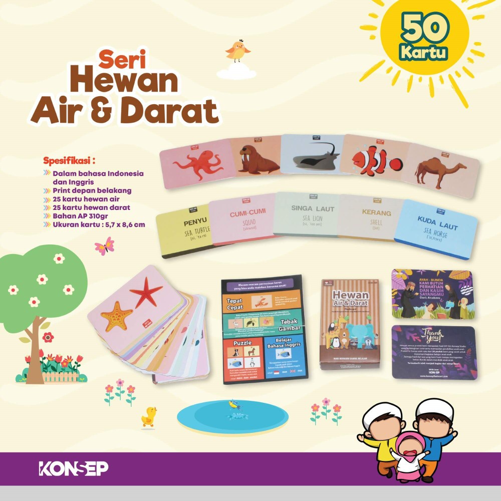 Flashcard Kartu Pintar Belajar Balita Seri Hewan Air dan Darat