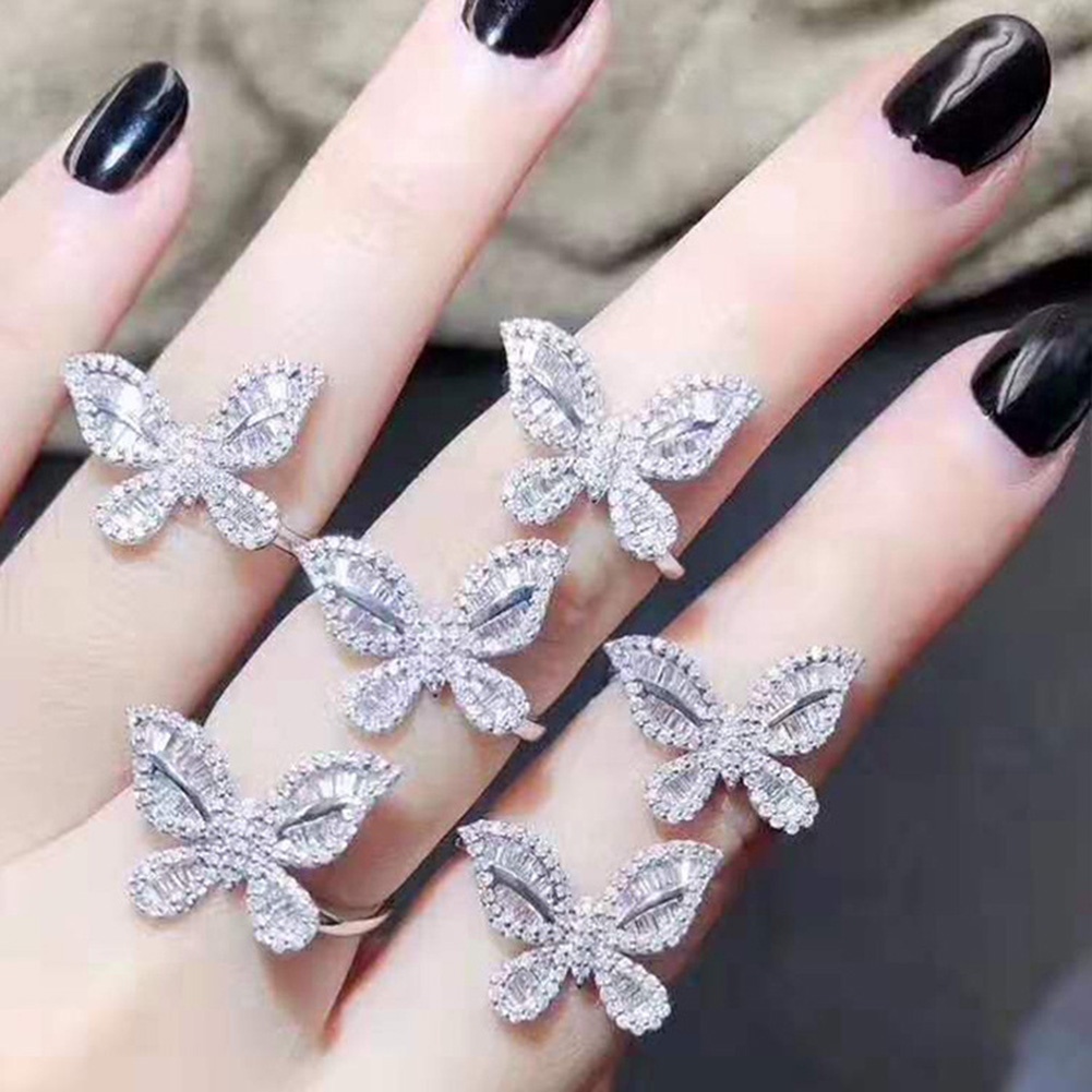 Huluboy Cincin Wanita Desain Kupukupu Hias Cubic Zirconia Gaya Vintage Untuk Pestahadiah