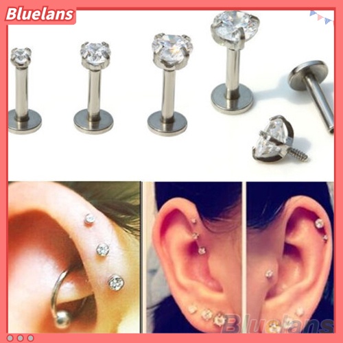 Bluelans 2Pcs Cubic Zirconia Tragus Lip Ring Monroe Ear Cartilage Earring Tongue Studs