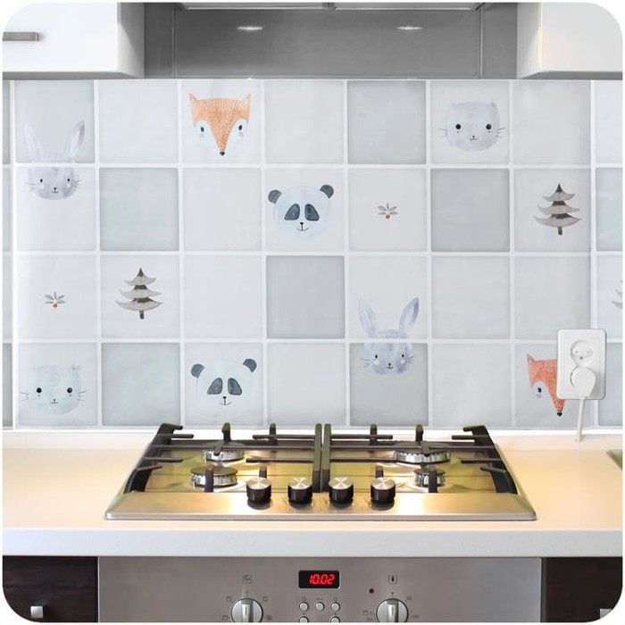 Stiker / Wallpaper Dinding Dapur Motif Keramik Gambar Kepala Hewan