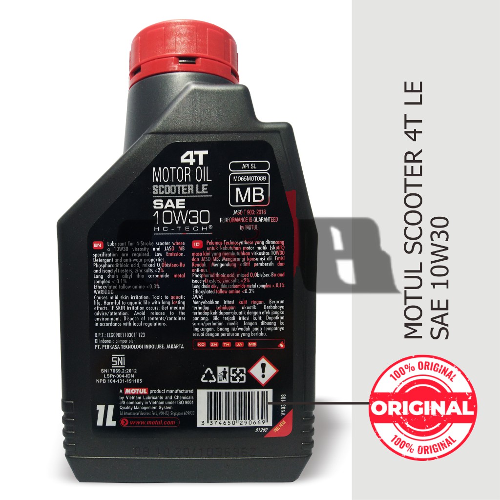 Motul 1L Scooter 4T LE 10w30 Oli Motor Matic Oil Matik 1 Liter