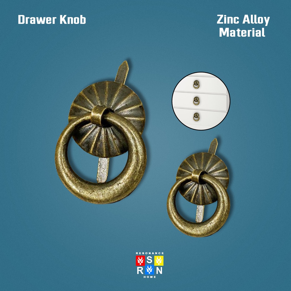 Tarikan Laci Antik Motif Matahari Perunggu Hijau / Drawer Knobs Resonance Home