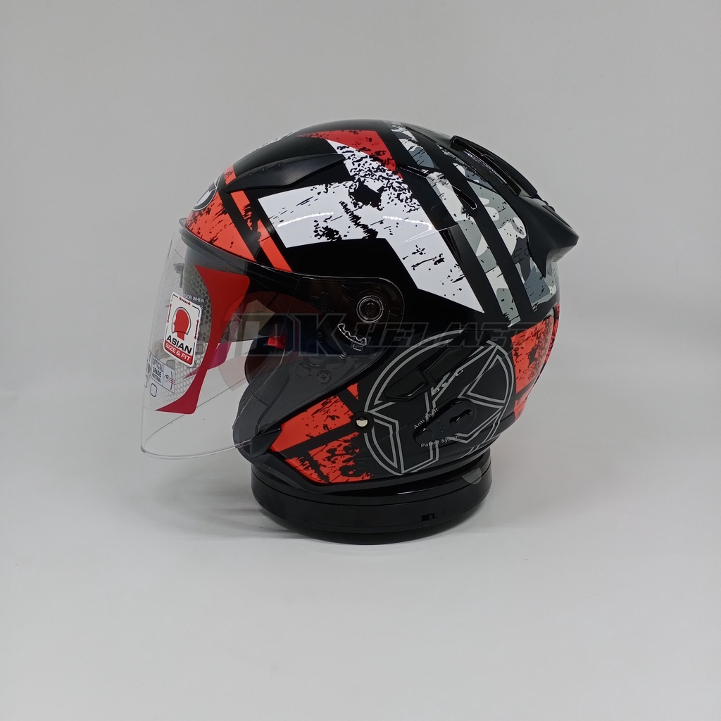 Helm Half Face KYT Galaxy Slide Flat R Seri 5 Black Red Fluo Double Visor Merah Hitam Putih bukan Mi