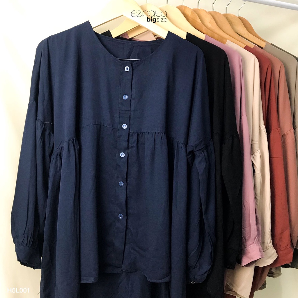 Ezpata Kemeja Kerja Kuliah Wanita Oversize Jumbo Bahan Rayon Bigsize Kancing Aktif Lengan Manset Kancing LD 128cm Premium Termurah