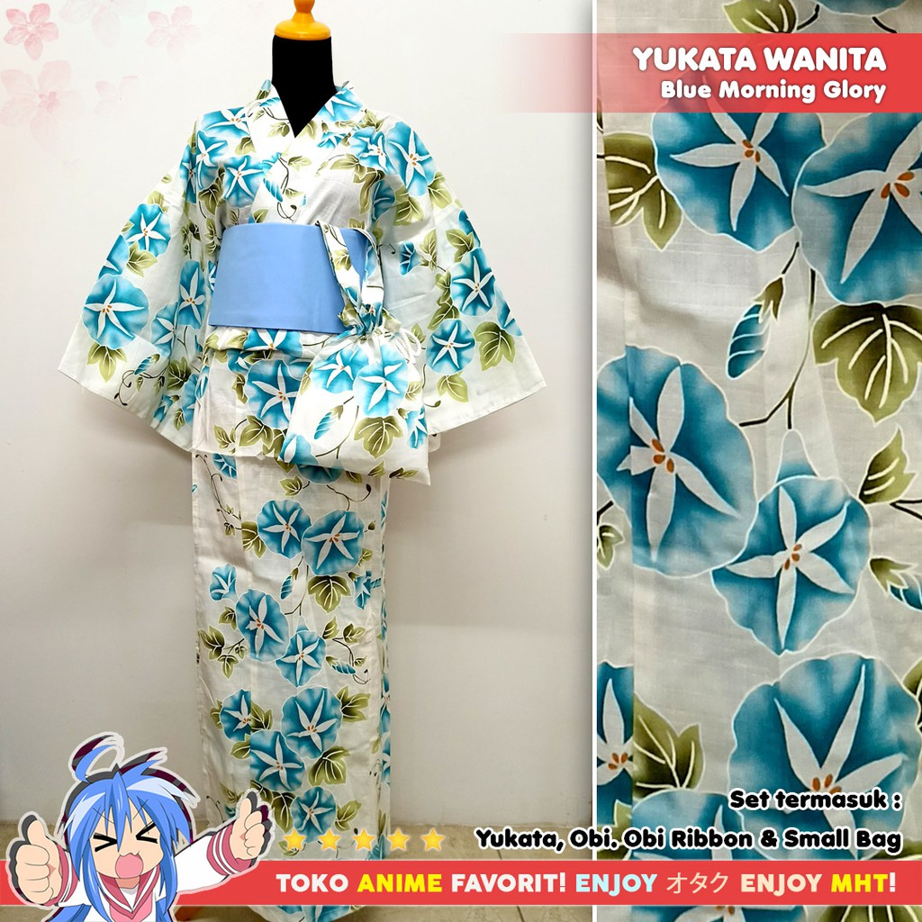 Yukata Kimono Wanita : Blue Morning Glory