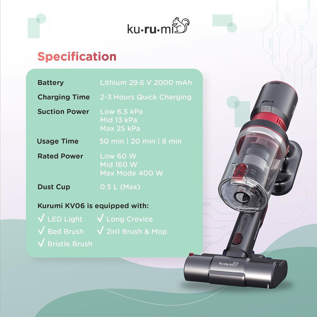 Kurumi KV06 Cordless Stick Vacuum Cleaner Penyedot Debu KV 06