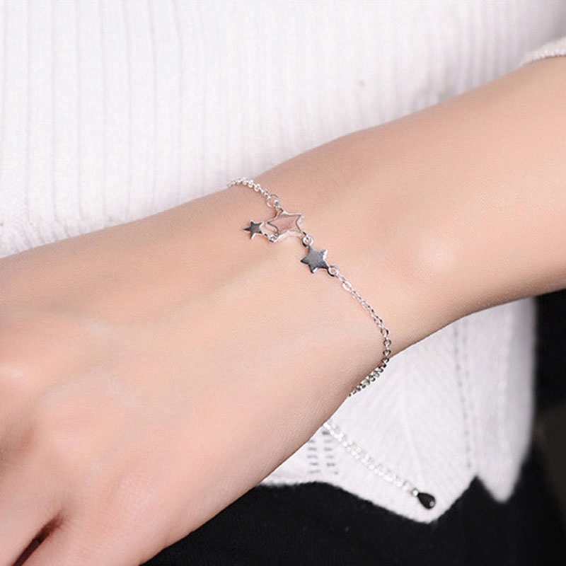 Gelang Rantai Liontin Bintang Charm Star Pendant Chain Bracelet Korea Silver Adjustable Cuff Bracelets Women Jewelry Accessories