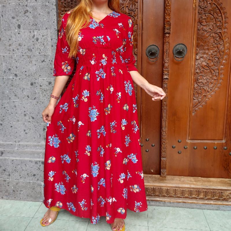 GAMIS BALI / DRES MOZA ( lengan lonceng)-Mawcil maroon