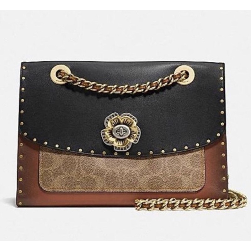 Coach Parker with Rivets and Snakeskin Shoulder Bag (29416)