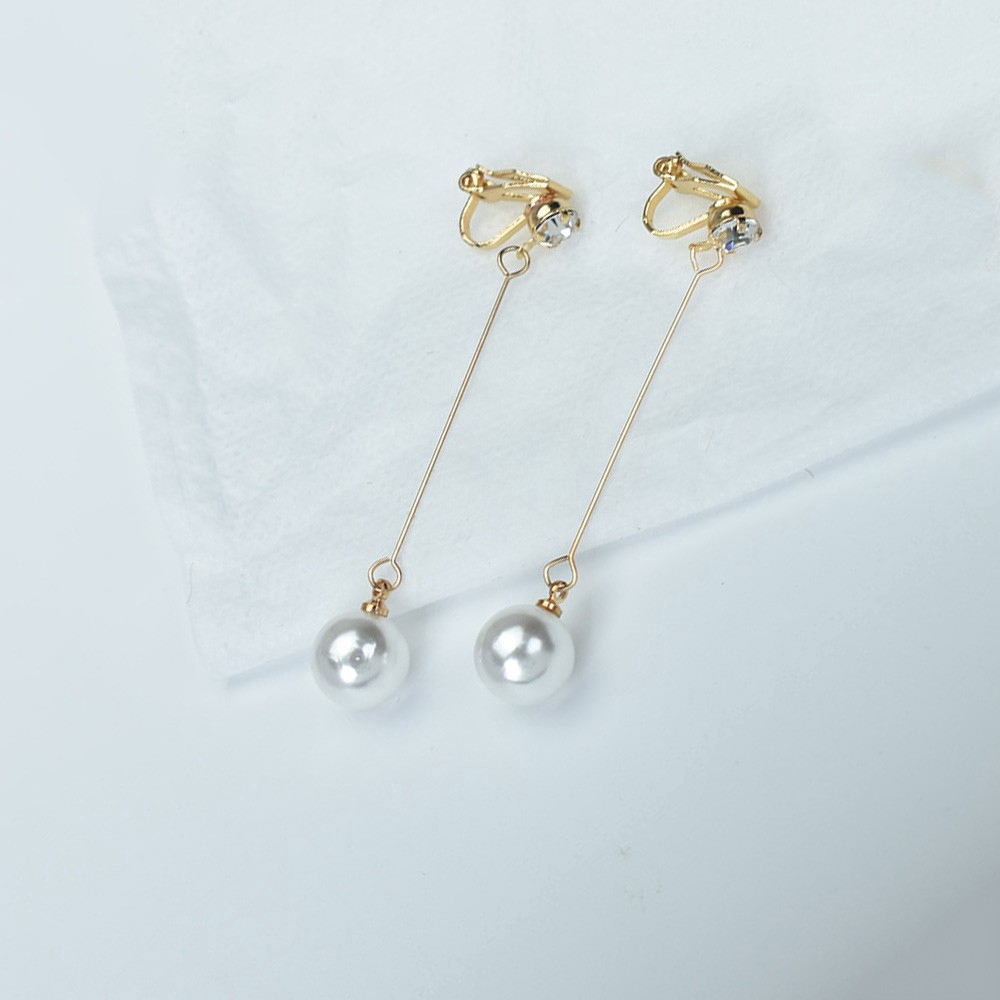 Anting Tusuk Gantung Panjang Warna Gold Hias Mutiara Imitasi Untuk Wanita