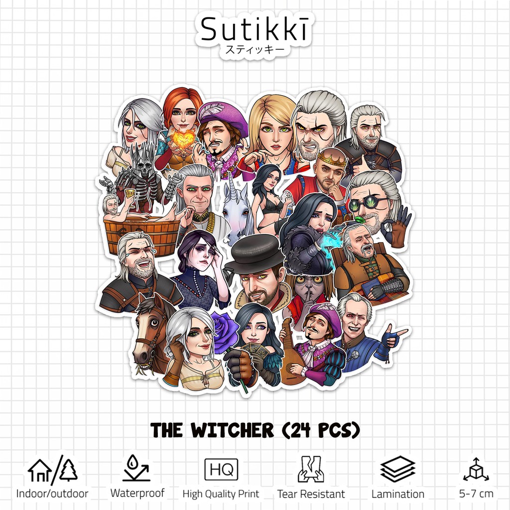 Sutikki | Sticker Pack The Witcher 3 Netflix Stiker Game Film Vinyl Laptop Koper Sepeda Tumbler