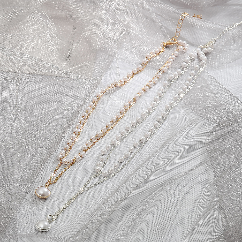 Women Multilayer Pearl Chain Necklace