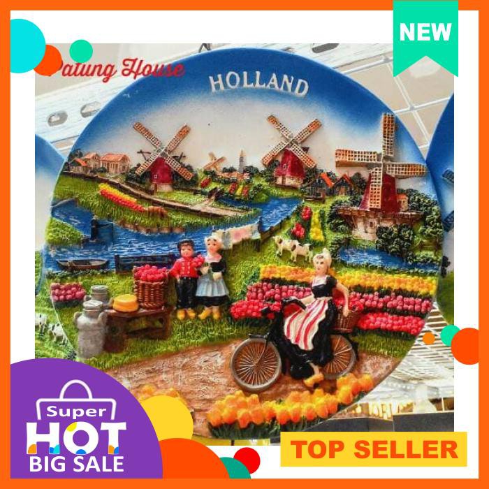 Pajangan Piring Negara Sovenir Holland Belanda Sepeda