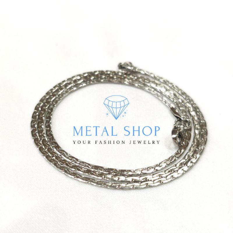 Kalung Titanium Pria Wanita 45cm Warna Silver Motif Pipih Motif