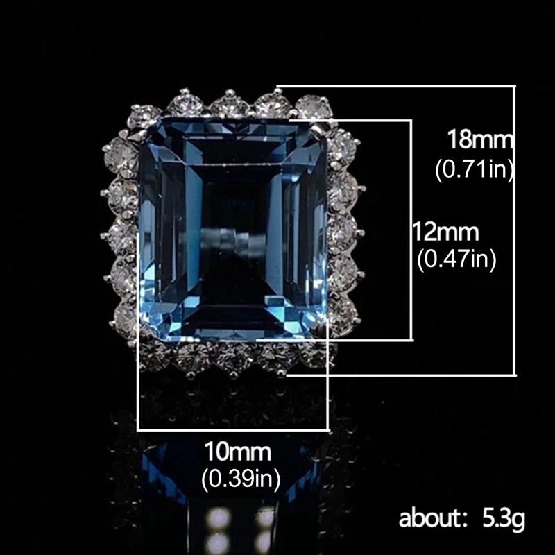 Cincin Bentuk Persegi Geometris Aksen Kubik Zirkonia Biru Untuk Aksesoris Perhiasan Wanita
