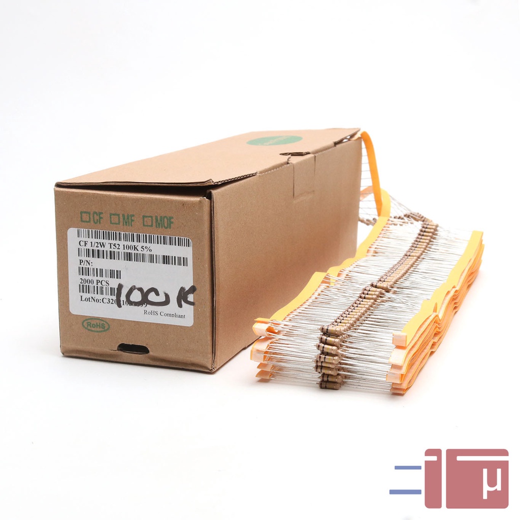 x10 Resistor 100K 1/2W Karbon 5% Taiwan Kaki Tembaga