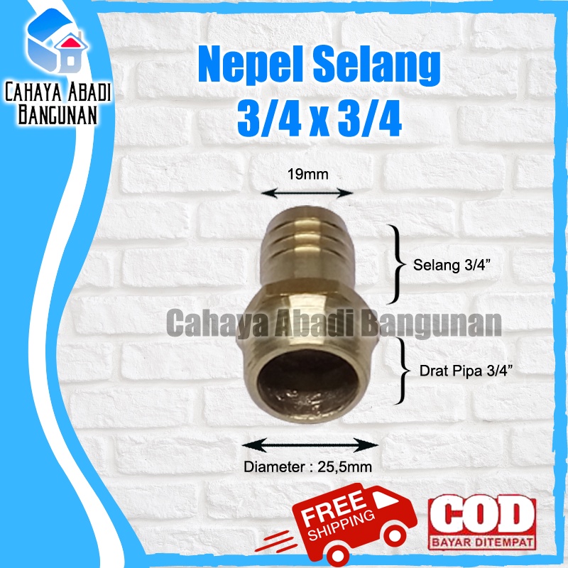 Nepel Selang 3/4 x 3/4 Inch Drat Luar Kuningan Sambungan Hose