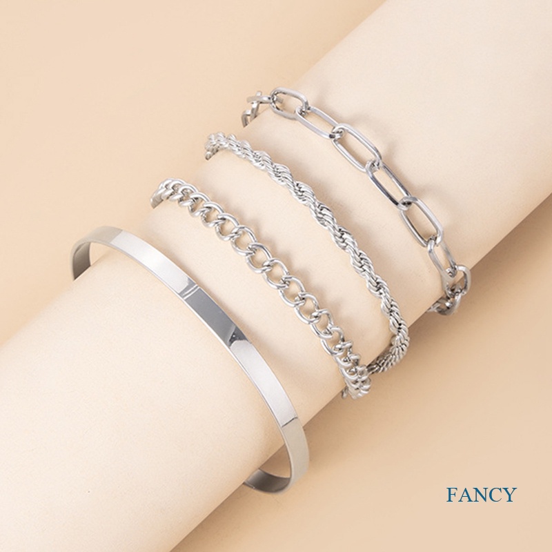 4pcs / Set Gelang Rantai Tebal Multilayer Untuk Wanita