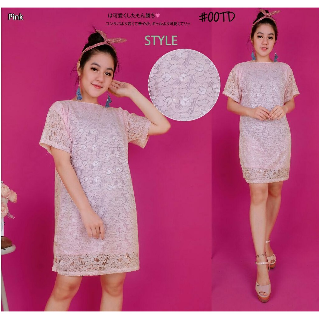 Termurah DRESS JUMBO BRUKAT PINK Pakaian Wanita Dress Mini Brukat