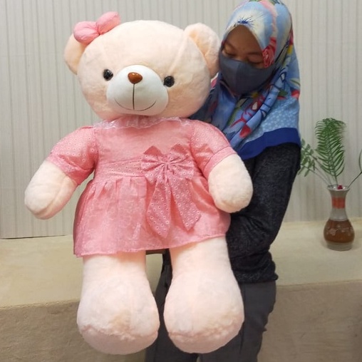 Boneka Teddy Bear Dress Size 85cm/24&quot;/boneka beruang /boneka bear besar/Boneka Tedy Bear Jumbo/Boneka Beruang Baju Bunga